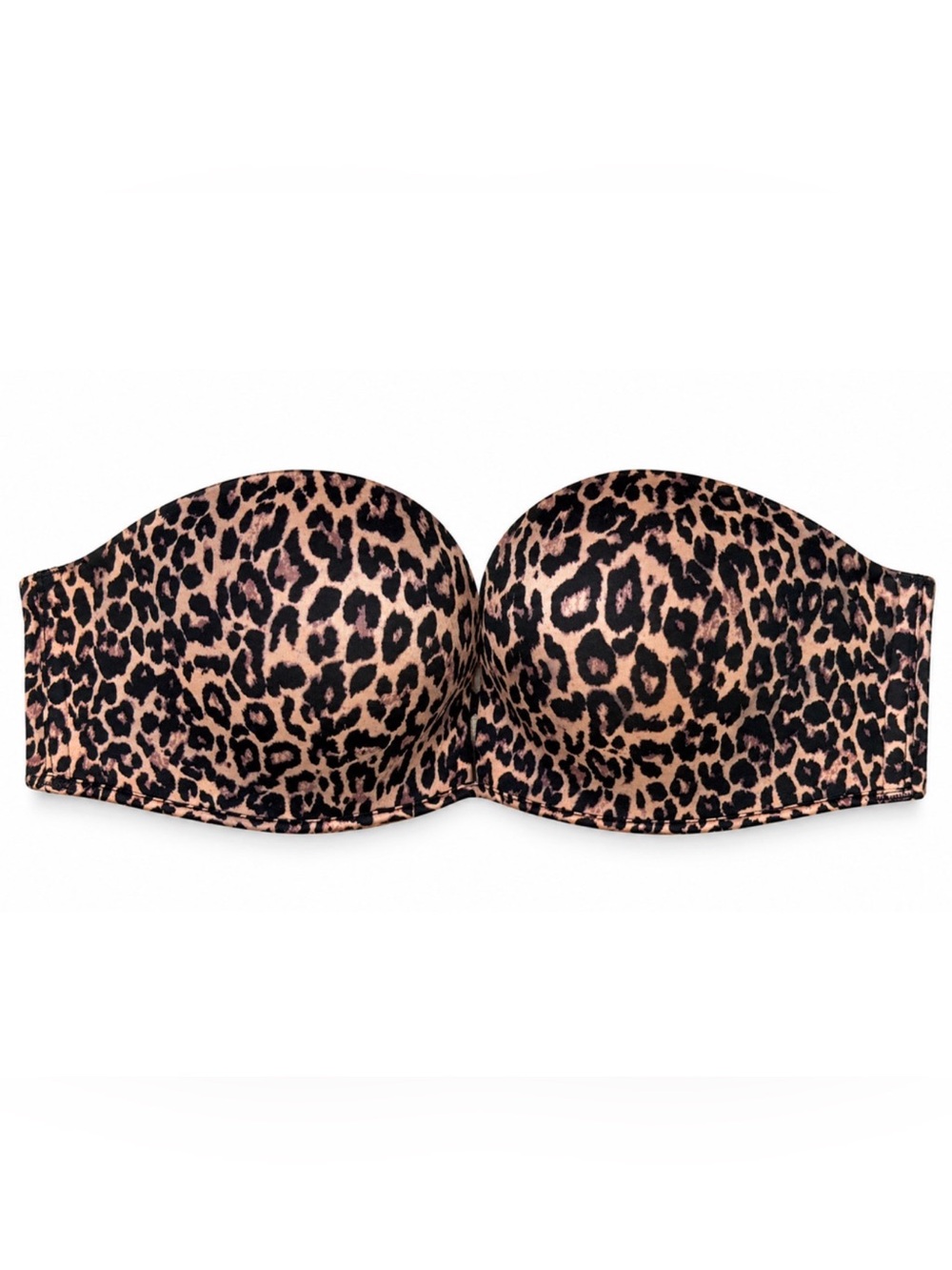 NEW VICTORIAS SECRET LEOPARD BOMBSHELL ADD-2-CUPS STRAPLESS BRA SZ 34C
